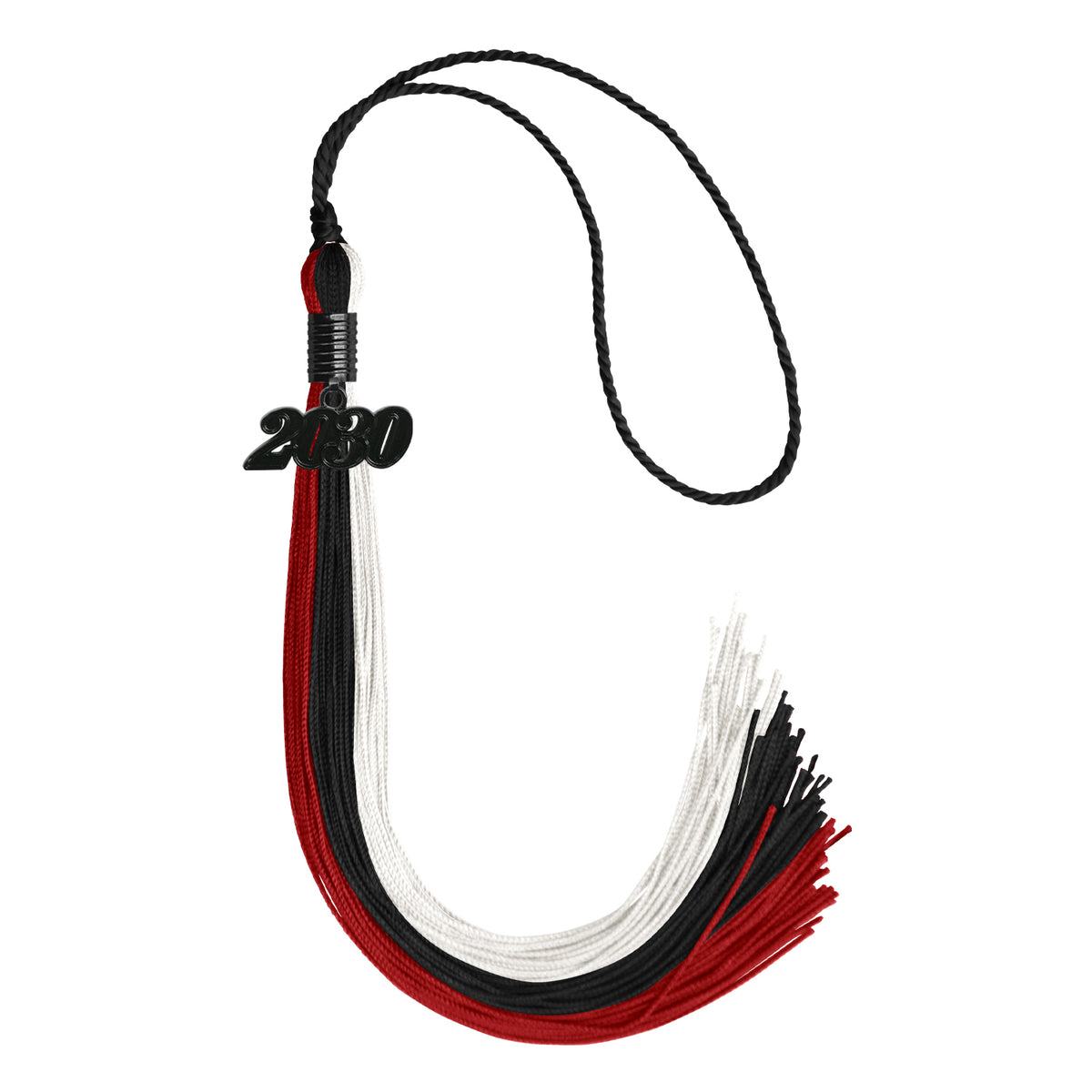 Black/Red/White Graduation Tassel with Black Date Drop by Wholesale Grad Supply