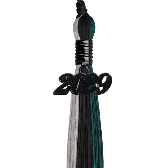 Black/Teal/Grey Graduation Tassel with Black Date Drop by Wholesale Grad Supply