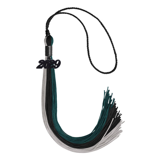 Black/Teal/Grey Graduation Tassel with Black Date Drop by Wholesale Grad Supply