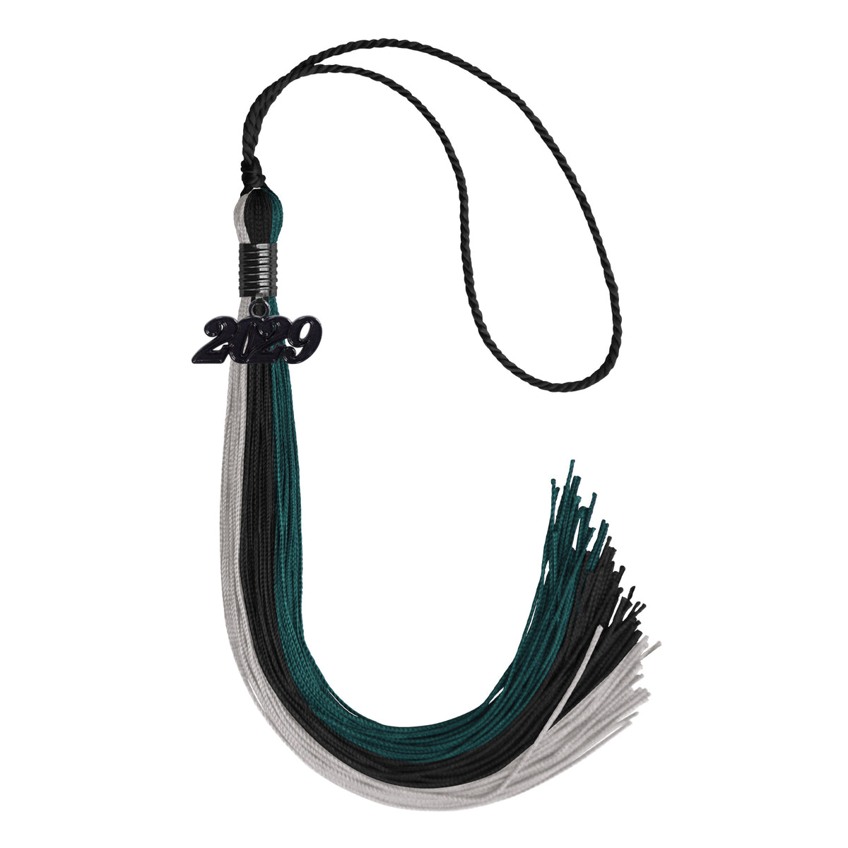 Black/Teal/Grey Graduation Tassel with Black Date Drop by Wholesale Grad Supply