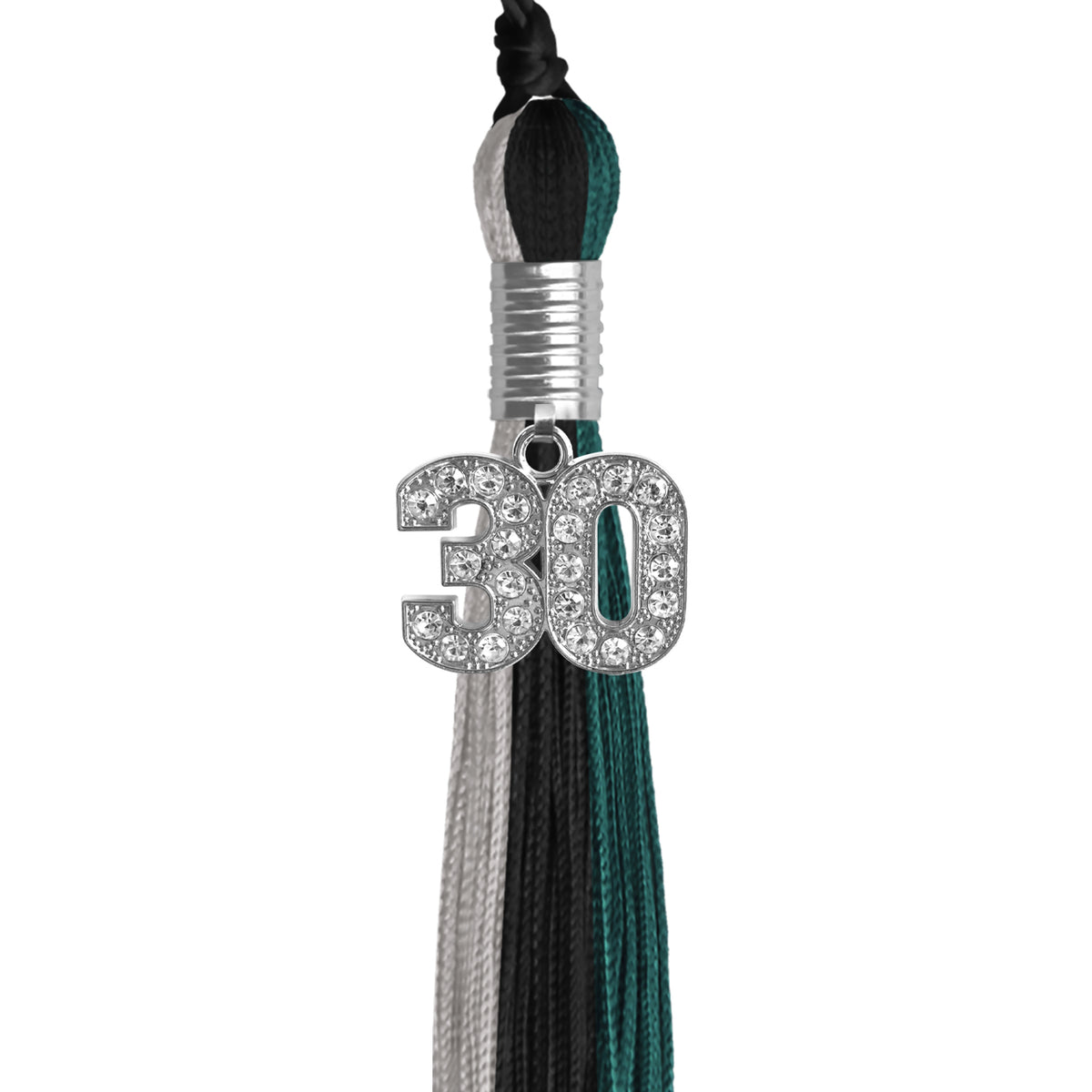 Black/Teal/Grey Graduation Tassel with Silver Bling Charm by Wholesale Grad Supply