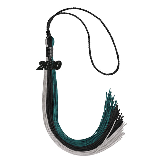 Black/Teal/Grey Graduation Tassel with Black Date Drop by Wholesale Grad Supply