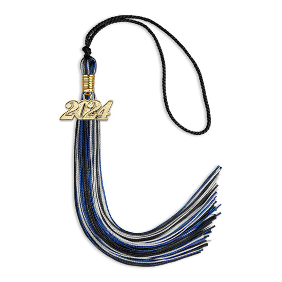 Black/Royal Blue/Silver Mixed Color Graduation Tassel with Gold Date Drop by Wholesale Grad Supply