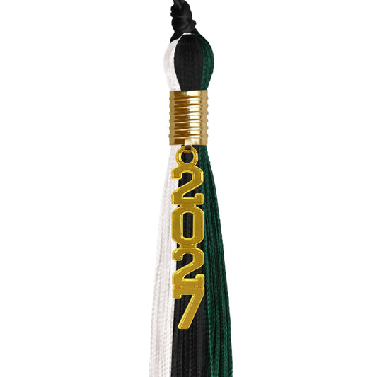 Black/Hunter Green/White Graduation Tassel with Gold Stacked Date Drop by Wholesale Grad Supply