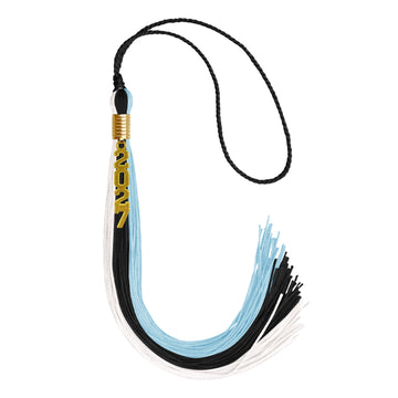 Black/Light Blue/White Graduation Tassel with Gold Stacked Date Drop by Wholesale Grad Supply