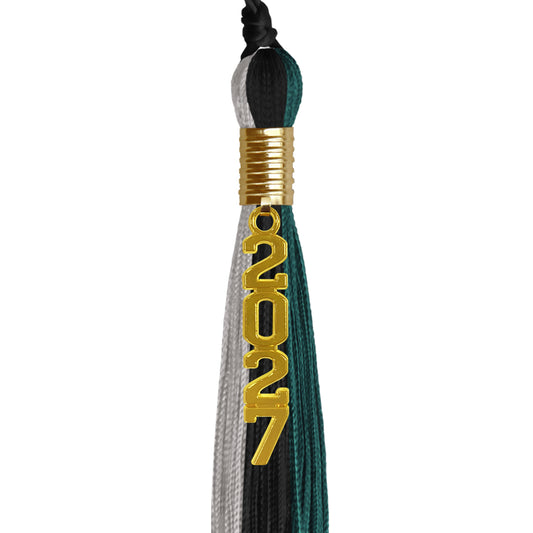 Black/Teal/Grey Graduation Tassel with Gold Stacked Date Drop by Wholesale Grad Supply