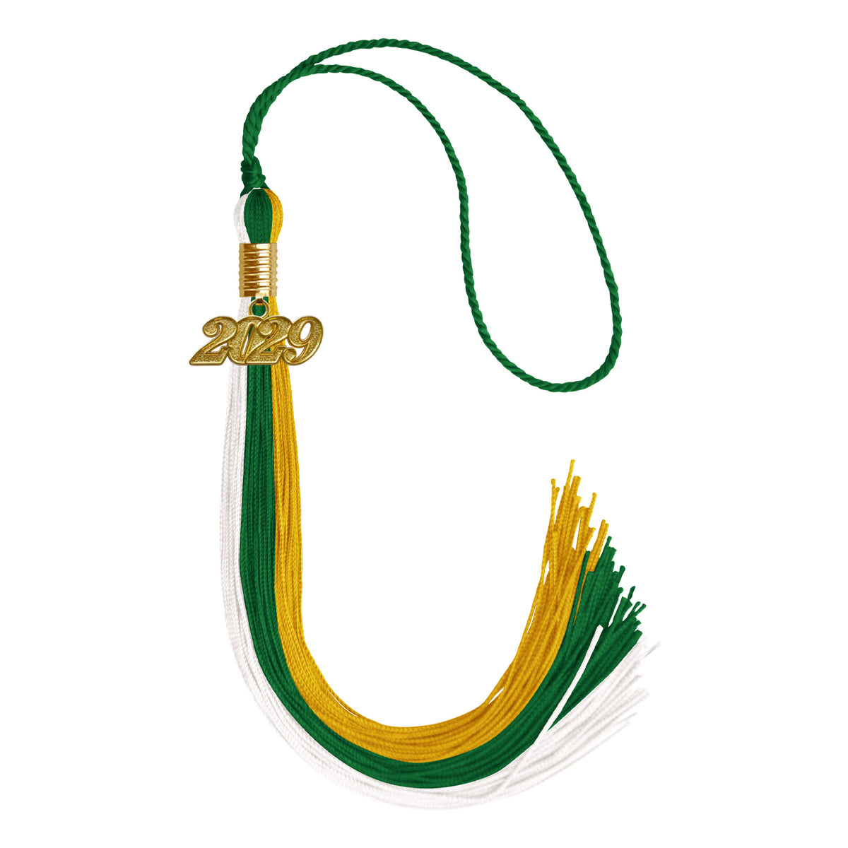 Green/Gold/White Graduation Tassel with Gold Date Drop by Wholesale Grad Supply