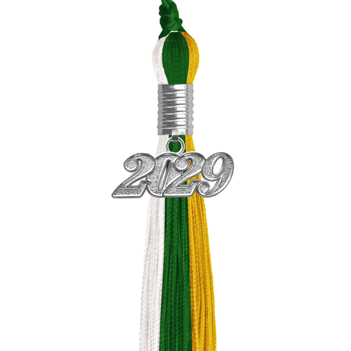 Green/Gold/White Graduation Tassel with Silver Date Drop by Wholesale Grad Supply