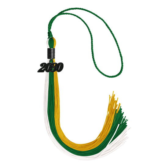 Green/Gold/White Graduation Tassel with Black Date Drop by Wholesale Grad Supply