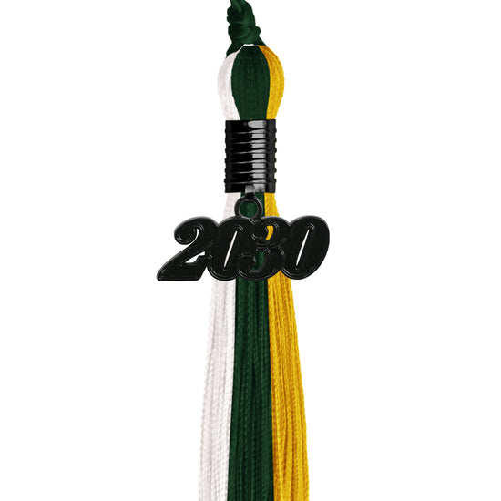 Hunter Green/Gold/White Graduation Tassel with Black Date Drop by Wholesale Grad Supply