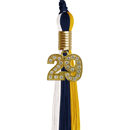 Navy Blue/Gold/White Graduation Tassel with Gold Bling Charm by Wholesale Grad Supply