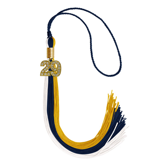 Navy Blue/Gold/White Graduation Tassel with Gold Bling Charm by Wholesale Grad Supply