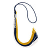 Navy Blue/Gold/White Graduation Tassel with Silver Stacked Date Drop by Wholesale Grad Supply