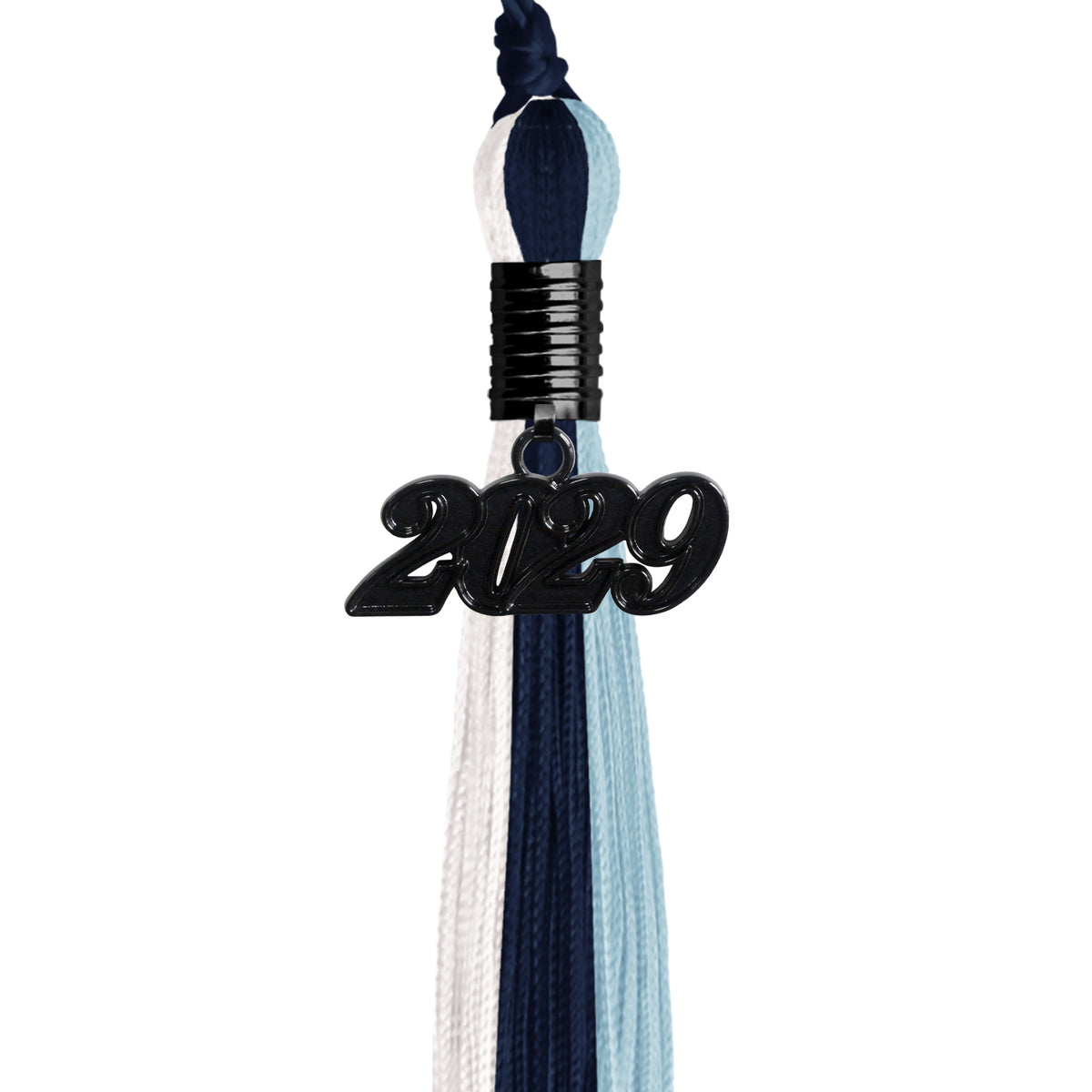 Navy Blue/Light Blue/White Graduation Tassel with Black Date Drop by Wholesale Grad Supply