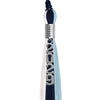 Navy Blue/Light Blue/White Graduation Tassel with Silver Stacked Date Drop by Wholesale Grad Supply