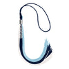 Navy Blue/Light Blue/White Graduation Tassel with Silver Stacked Date Drop by Wholesale Grad Supply