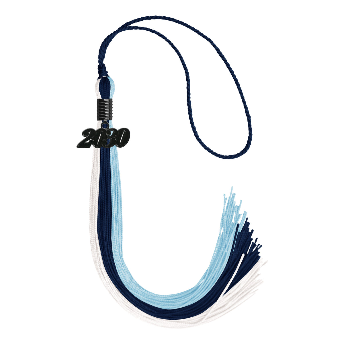 Navy Blue/Light Blue/White Graduation Tassel with Black Date Drop by Wholesale Grad Supply