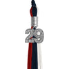 Dark Navy Blue/Red/White Graduation Tassel with Silver Bling Charm by Wholesale Grad Supply