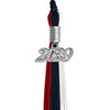 Dark Navy Blue/Red/White Graduation Tassel with Silver Date Drop by Wholesale Grad Supply