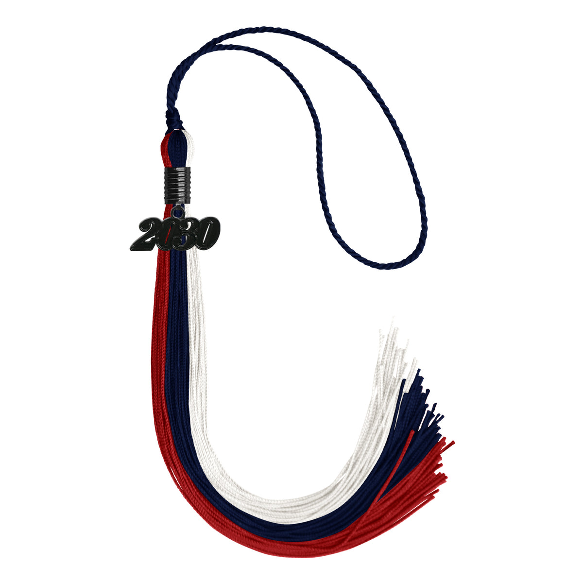 Dark Navy Blue/Red/White Graduation Tassel with Black Date Drop by Wholesale Grad Supply