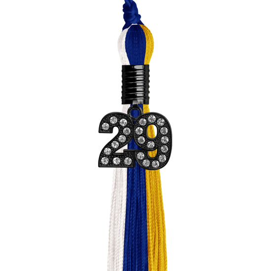Royal Blue/Gold/White Graduation Tassel with Black Bling Charm by Wholesale Grad Supply