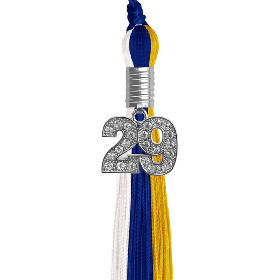 Royal Blue/Gold/White Graduation Tassel with Silver Bling Charm by Wholesale Grad Supply