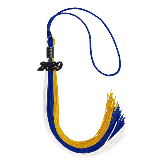 Royal Blue/Gold/White Graduation Tassel with Black Date Drop by Wholesale Grad Supply