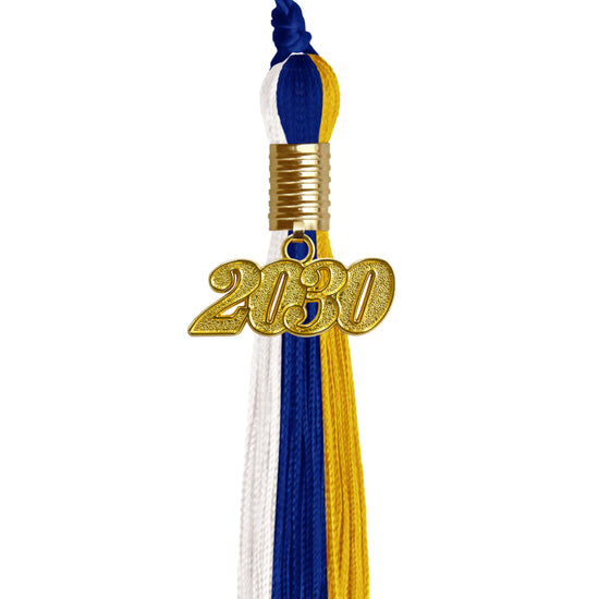 Royal Blue/Gold/White Graduation Tassel with Gold Date Drop by Wholesale Grad Supply