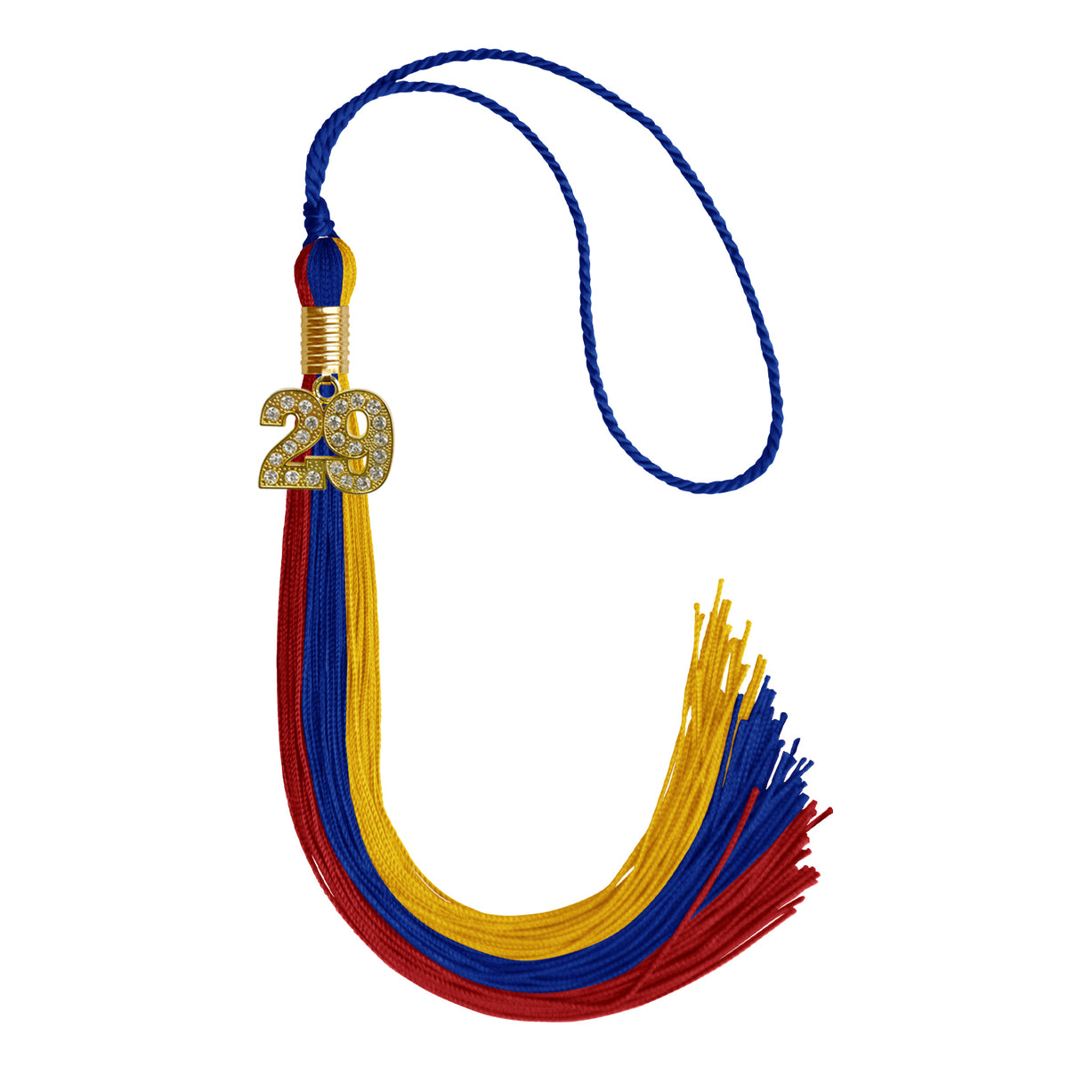 Royal Blue/Red/Gold Graduation Tassel with Gold Bling Charm by Wholesale Grad Supply