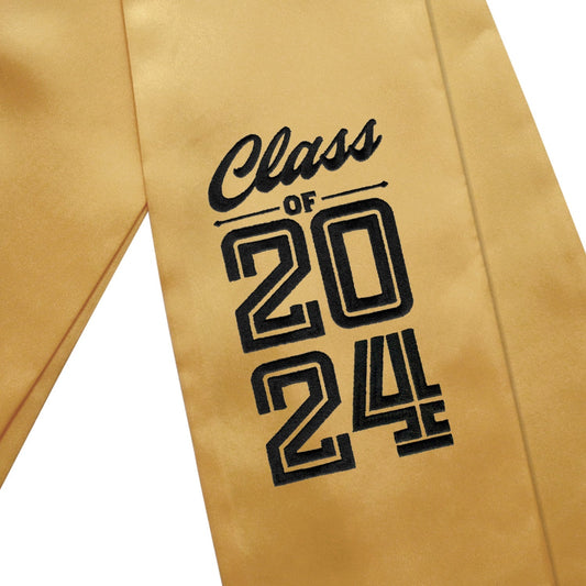 Antique Gold Class of 2024 Graduation Stole/Sash with Classic Tips by Wholesale Grad Supply