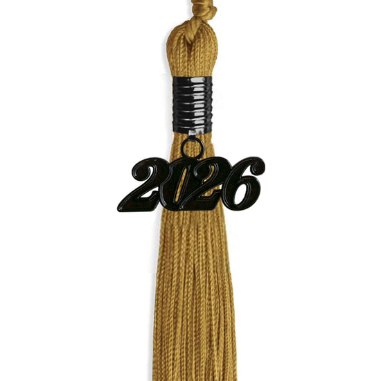 Antique Gold Graduation Tassel with Black Bling Charm by Wholesale Grad Supply