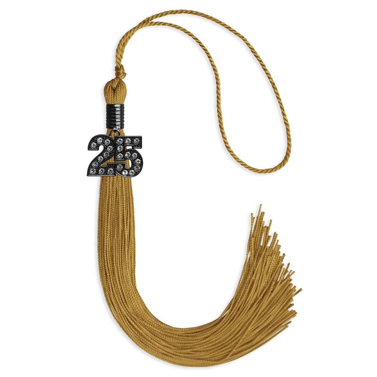 Antique Gold Graduation Tassel with Black Bling Charm by Wholesale Grad Supply