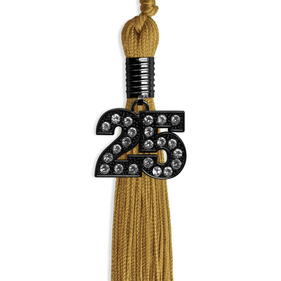 Antique Gold Graduation Tassel with Black Bling Charm by Wholesale Grad Supply