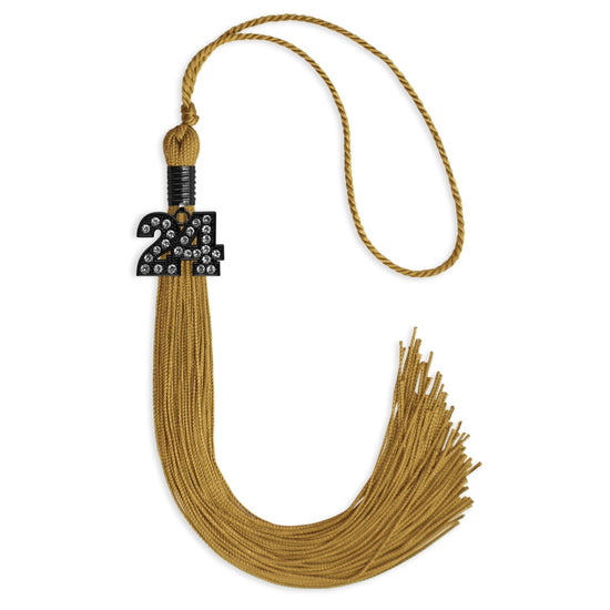Antique Gold Graduation Tassel with Black Bling Charm by Wholesale Grad Supply