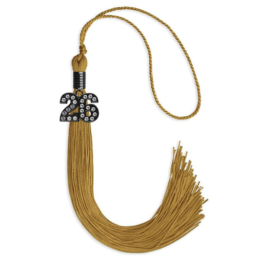 Antique Gold Graduation Tassel with Black Bling Charm by Wholesale Grad Supply