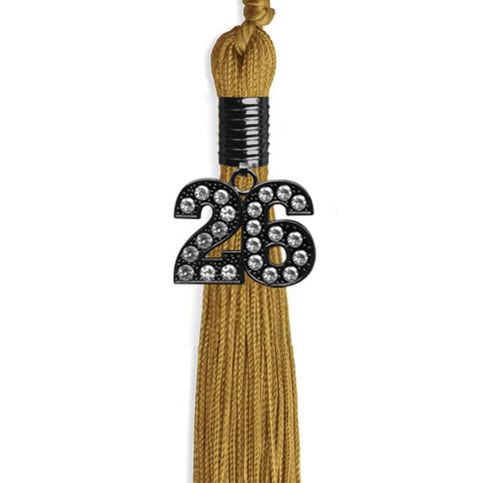 Antique Gold Graduation Tassel with Black Bling Charm by Wholesale Grad Supply