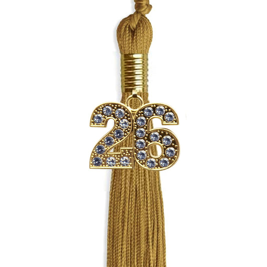 Antique Gold Graduation Tassel with Gold Bling Charm by Wholesale Grad Supply