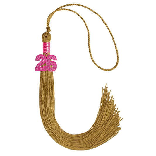 Antique Gold Graduation Tassel with Pink Bling Charm by Wholesale Grad Supply