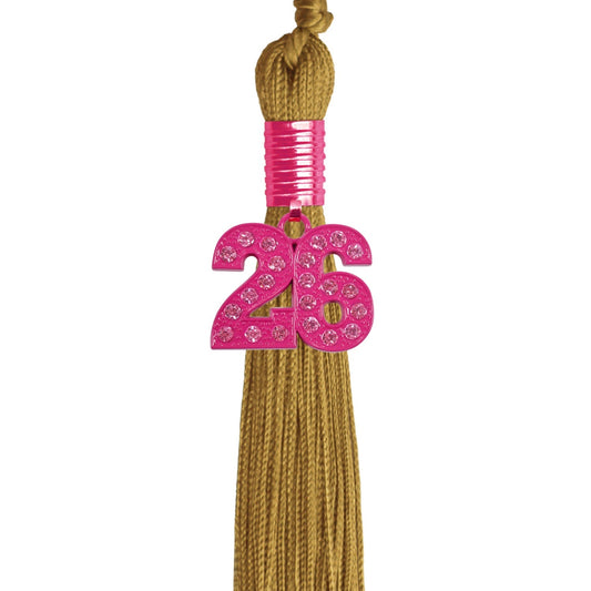 Antique Gold Graduation Tassel with Pink Bling Charm by Wholesale Grad Supply