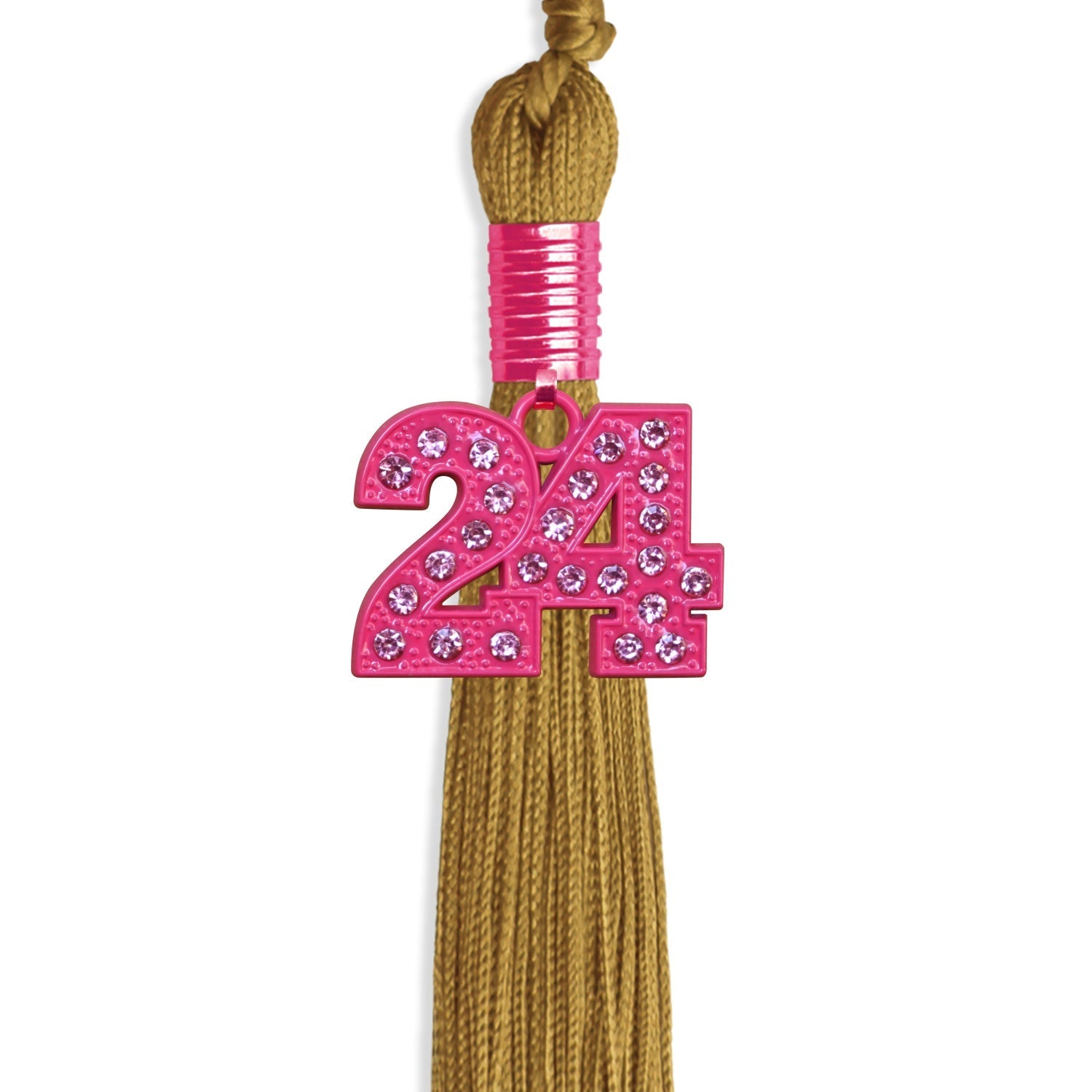 Antique Gold Graduation Tassel with Pink Bling Charm by Wholesale Grad Supply