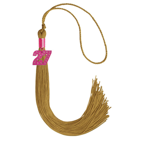 Antique Gold Graduation Tassel with Pink Bling Charm by Wholesale Grad Supply