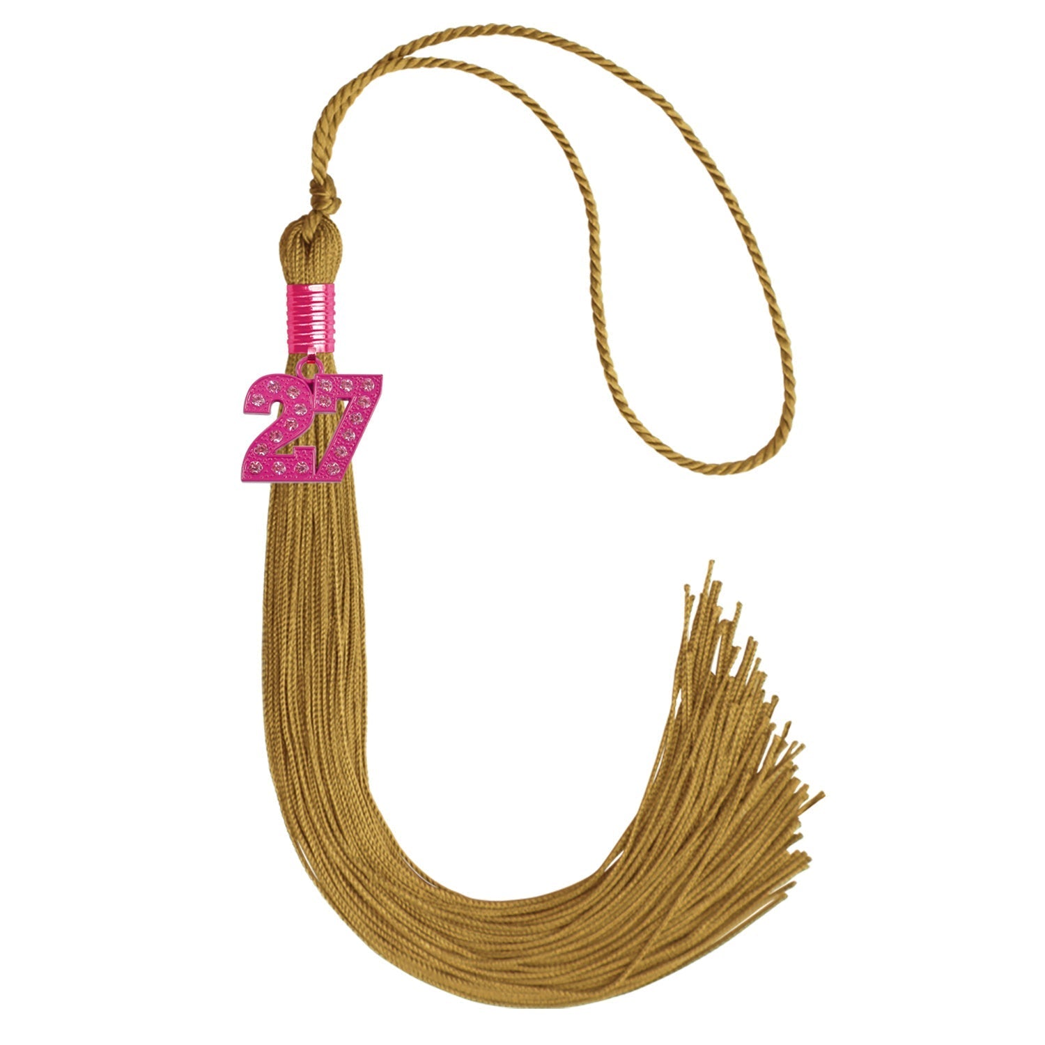 Antique Gold Graduation Tassel with Pink Bling Charm by Wholesale Grad Supply