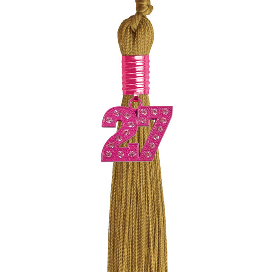 Antique Gold Graduation Tassel with Pink Bling Charm by Wholesale Grad Supply