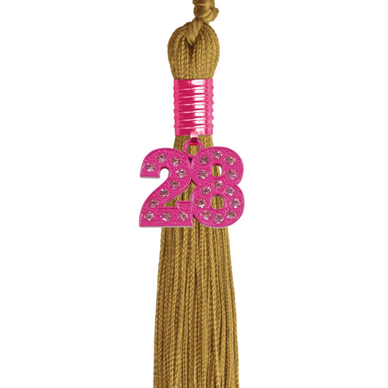 Antique Gold Graduation Tassel with Pink Bling Charm by Wholesale Grad Supply
