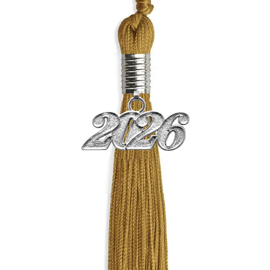 Antique Gold Graduation Tassel with Silver Bling Charm by Wholesale Grad Supply