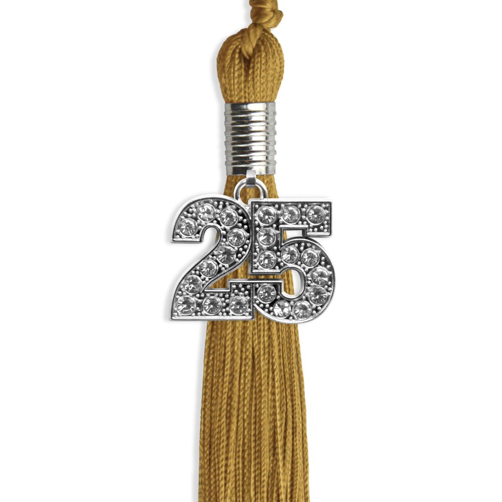 Antique Gold Graduation Tassel with Silver Bling Charm by Wholesale Grad Supply