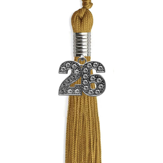 Antique Gold Graduation Tassel with Silver Bling Charm by Wholesale Grad Supply