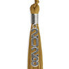 Antique Gold Graduation Tassel with Silver Stacked Date Drop by Wholesale Grad Supply
