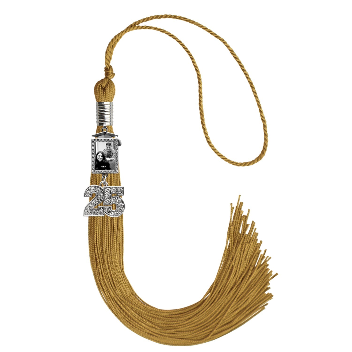 Antique Gold Tassel with Photo Frame Charm and Bling Charm by Wholesale Grad Supply