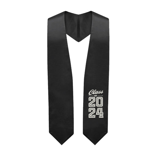 Black Class of 2024 Graduation Stole/Sash with Classic Tips by Wholesale Grad Supply